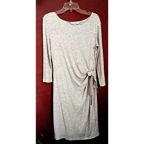 AA Studio AA Knitted Striped Shirt Dress Size 12  Side Tie  Boat Neck 3/4 Slvs. - Picture 1 of 9